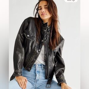 Free people Black vegan Leather Jacket
